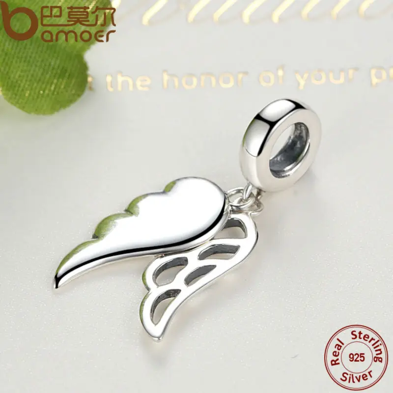 BAMOER New Collection 925 Sterling Silver Angle Wing Pendant Charm fit Necklace for Women Engagement Gift SCC032