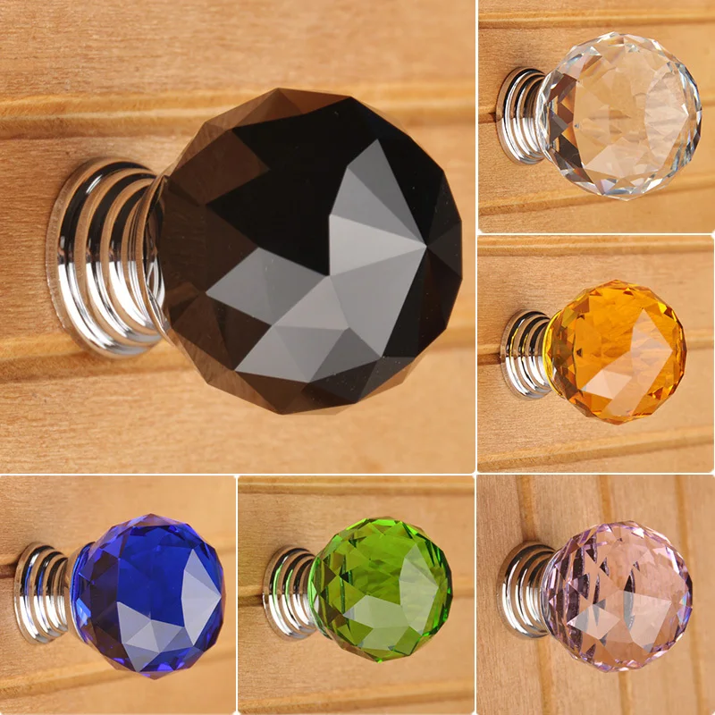 30mm Round K9 Crystal Handles Door Drawer Glass Handle Wardrobe Pulls and furniture knob
