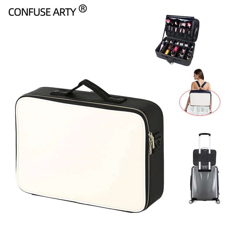 

Leather Clapboard Cosmetic Bag Professional Make Up Case Large Capacity Storage Handbag Travel Insert Toiletry Makeup bag