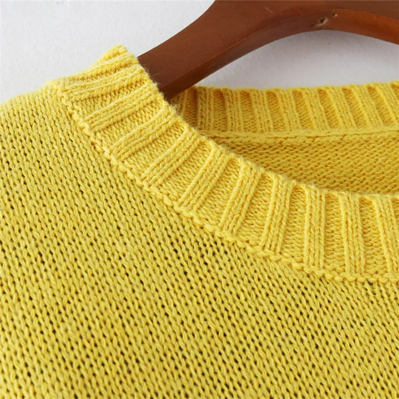 Women Knitting Pullovers Print Straight Long Sleeve Yellow Sweaters 2018 Winter Hot Sale Fashion Wild Simple Sweater Sweaters