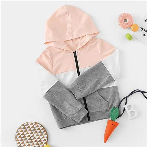 SHEIN/Детская куртка с капюшоном на молнии для маленьких девочек; пальто; детская одежда; коллекция года; весенние повседневные куртки с цветными карманами - Цвет: Многоцветный