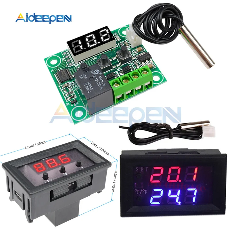 

DC 12V W1209WK W1209 Digital Heat Cool Thermostat Temperature Controller Regulator Thermoregulator Sensor+W1209 Case Acrylic Box