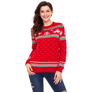 

Women Christmas Deer Pullover Sweaters Female Thick Knitting Casual Jumpers Ladies Fashion Fit O Neck Jumper Tops AA51954