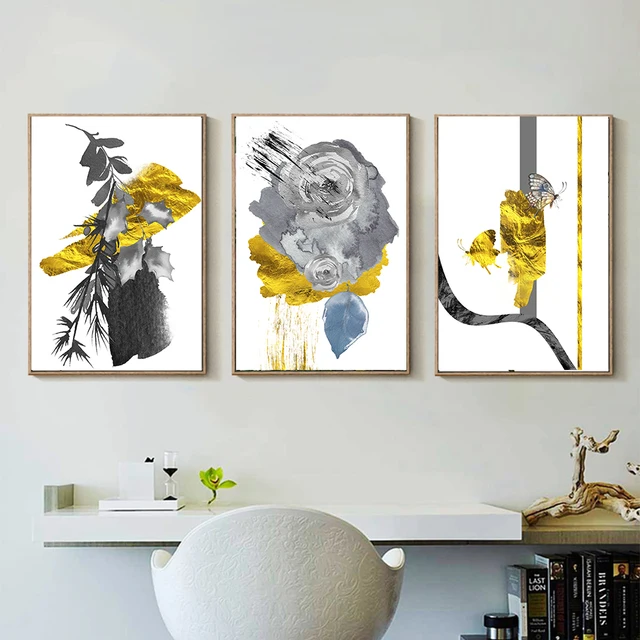 Golden Abstract Grey Chinese Painting Canvas Print