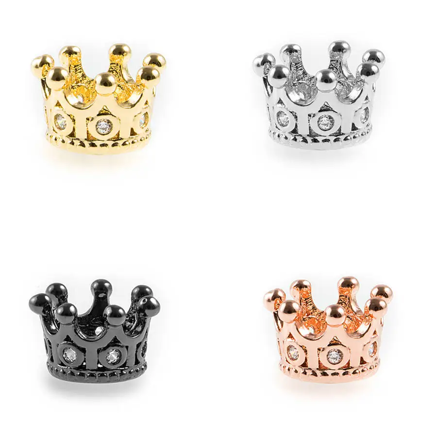 wholesale Supplies For Jewelry Copper Metal Micro Pave CZ Cubic Zirconia Crown Beads DIY Beaded Bracelets Findings Bead | Украшения и