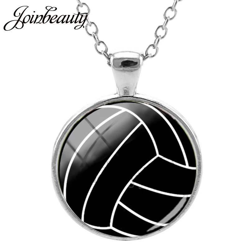 

JOINBEAUTY Fashion Charms Volleyball Football Pattern Pendant Necklace Glass Dome Long Silver Necklace Accessories Jewelry SP683