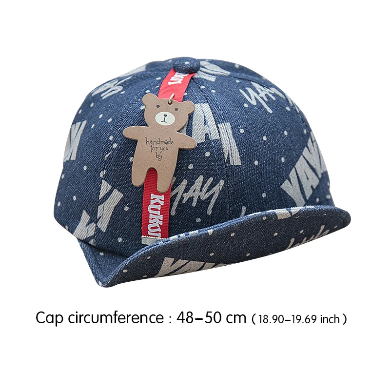Fashion Denim Baby Caps Letter Cowboy Boys Caps Retro Print Toddler Hat With Bear Spring Summer Soft Baby Hat Baby Boys Clothing (7)