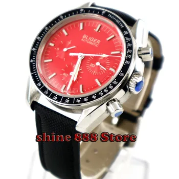 

Bliger 40mm red dial date GLass Luxury Luminous Automatic Movement men's Watch