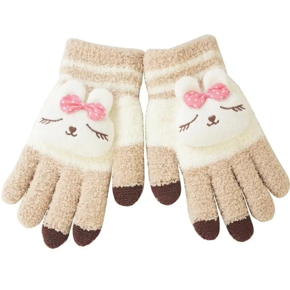 Зимние перчатки с милыми животными для девочек - Цвет: beige