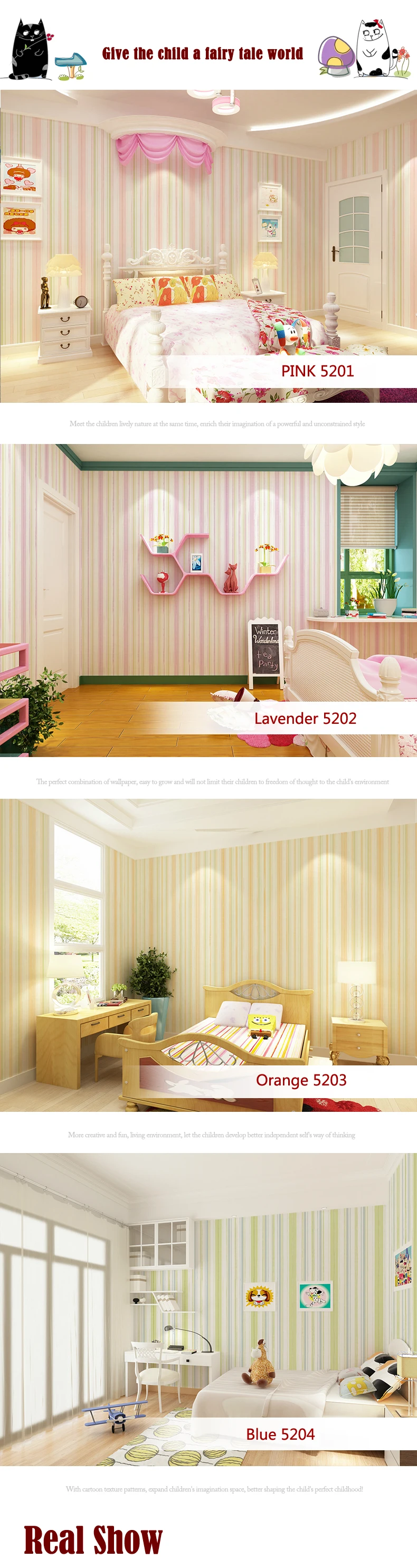 キッズ壁紙女の子ストライプピンクの不織布漫画かわいい寝室の壁の壁紙 Wallpaper Girls Wall Wallpaperkids Wallpaper Aliexpress