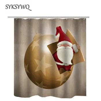 

Christmas Shower Curtain Santa Claus Ball Fabric Bathroom Curtain Shower Christmas Ball 3D Polyester Home Decor Drop Shipping