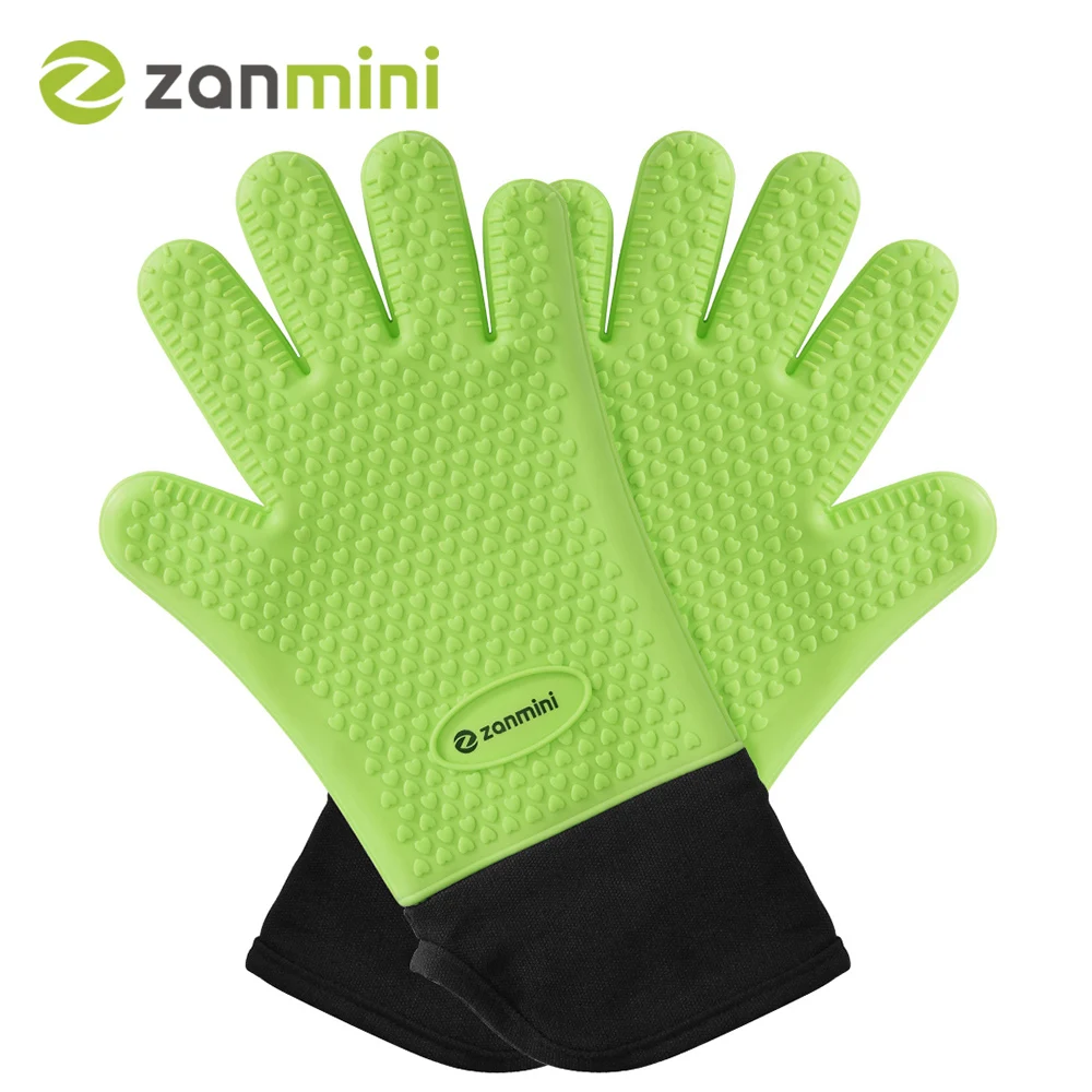 

Zanmini Oven Gloves Heat-resistant Silicone Grill Mitt Baking Glove for Kitchen Cooking and BBQ , FDA Approved, BPB Free
