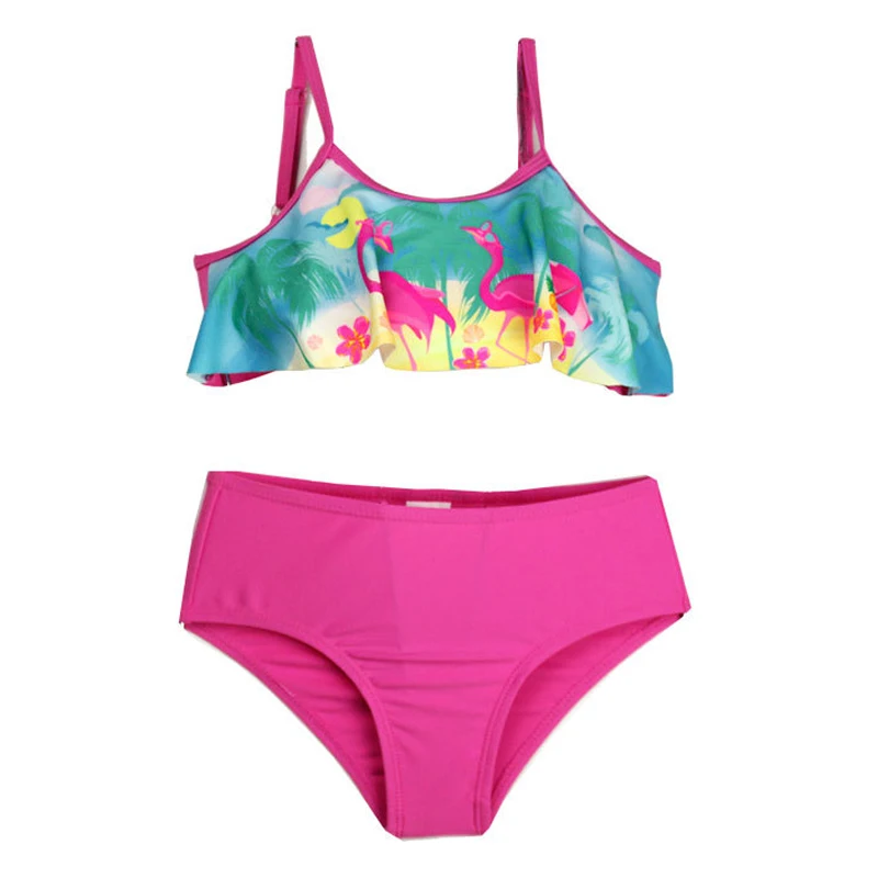 

New Summer Girls Flamingos Bikini Swimsuit Kids Two Pieces Swimwear Children Tankini Beachwear Bathing Suit Girls Split Bikini