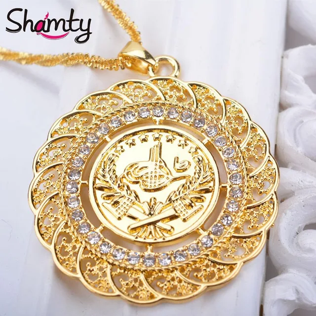 Shamty Pendant Necklace Arab Coin For Women Pure Gold