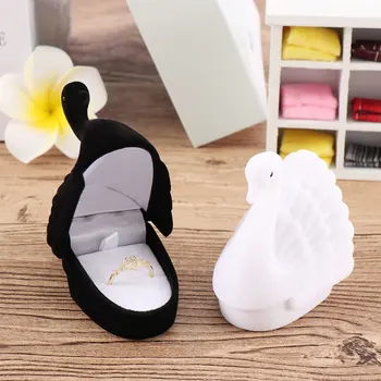 

1Pc Jewelry Display Gift Box Organizer Case Velvet Swan Ring Earring Necklace Wedding Engagement Box Holder Storage Showcase