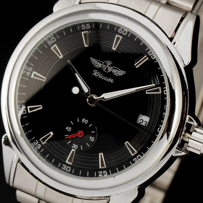 Мужские механические часы Winner с автозаводом и железным ремешком.|wristwatch mens