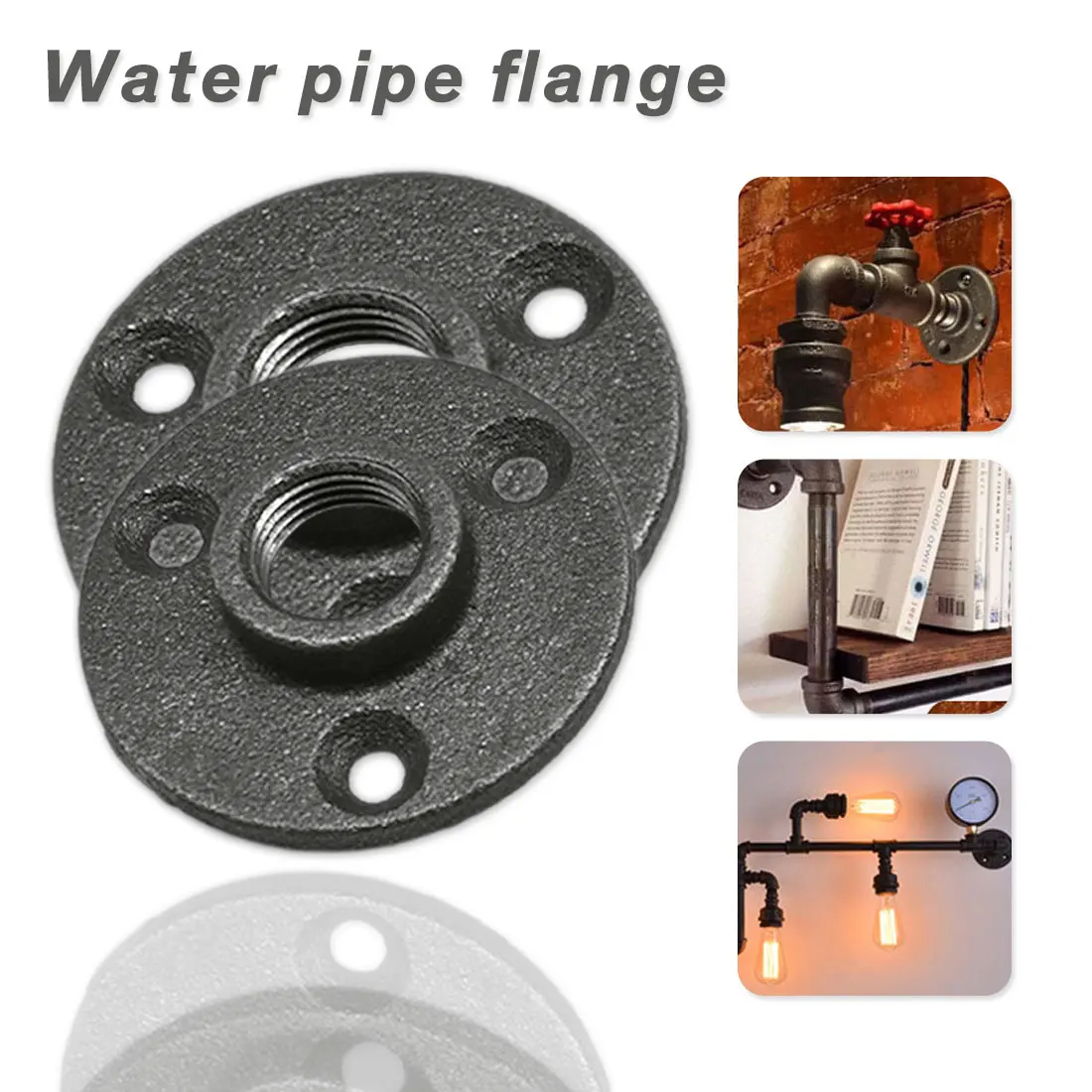 

10Pcs Floor Wall Flange Black Decorative Malleable Iron Cast 1/2 3/4Pipe Fittings Threaded Hole