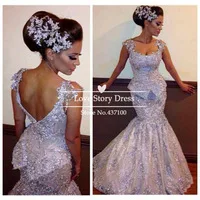 Arabic Dubai Fashionable Fabulous Glitter Appliques Open Back Mermaid Peplum Evening Dress Long Engagement Dress Prom Gowns
