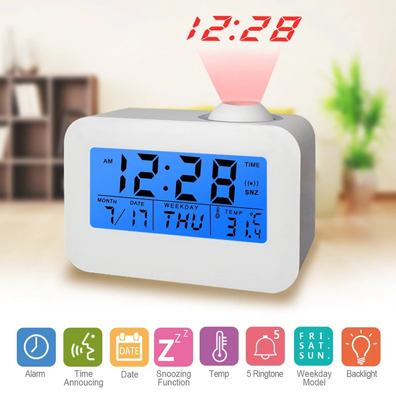 

EAAGD Digital Snooze Projection Alarm Clock with 3.5" LED Display, Cube Office Desk Alarm Clock Date, Week and Temperature