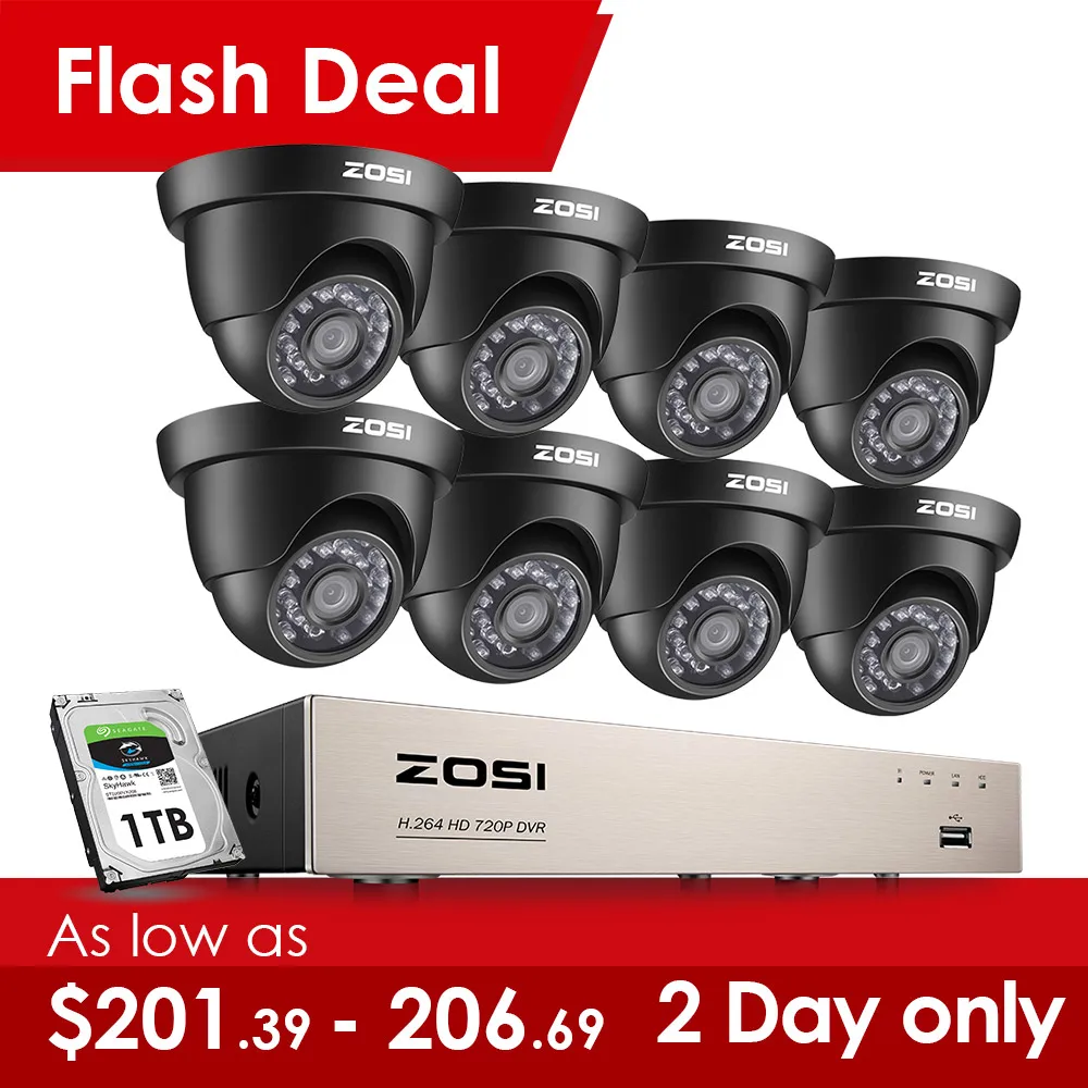 ZOSI 1080N HDMI DVR 1280TVL 720P HD наружная домашняя камера безопасности Система 8CH CCTV камера видеонаблюдения комплект 1 ТБ камера комплект - изображение