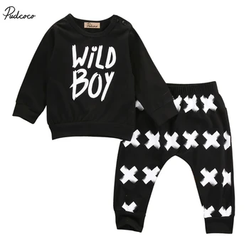

Wild Boy Newborn Baby Boys Infant Long Sleeve T-Shirt Tops X Print Pants Clothes Outfit Set 0-24M