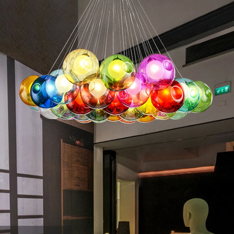 Creative stained glass bubble ball chandelier lighting modern dining
