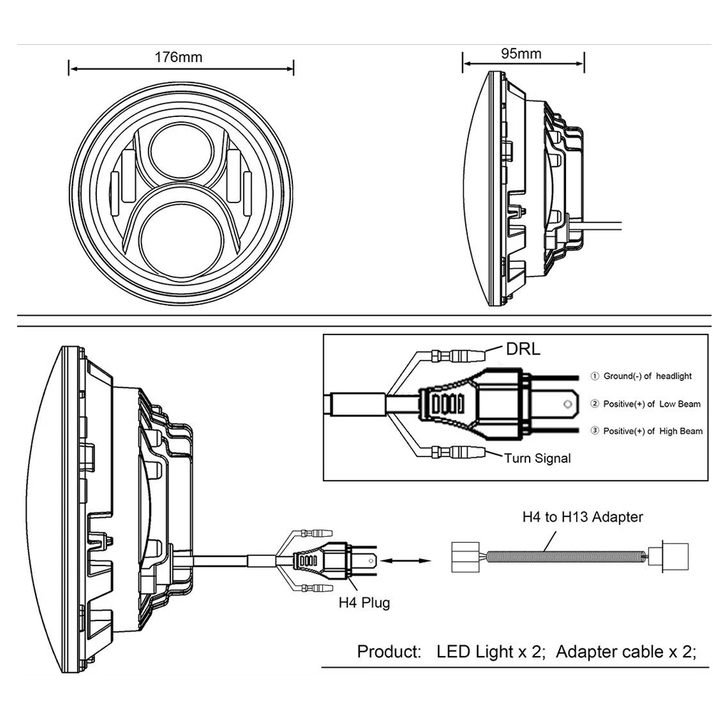 2 шт. 7 дюймов круглые светодиодные фары дальнего ближнего света DC12v 24 v фары для Wrangler Lada 4x4 urban Niva suzuki samurai