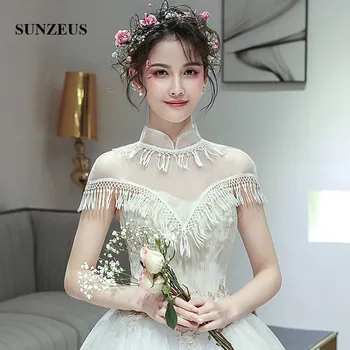 

High Neck Cute Bridal Wrpas with Tassels Illusion Women Spring Summer Dress Cape Elegant Shawl chaqueta fiesta mujer SW24
