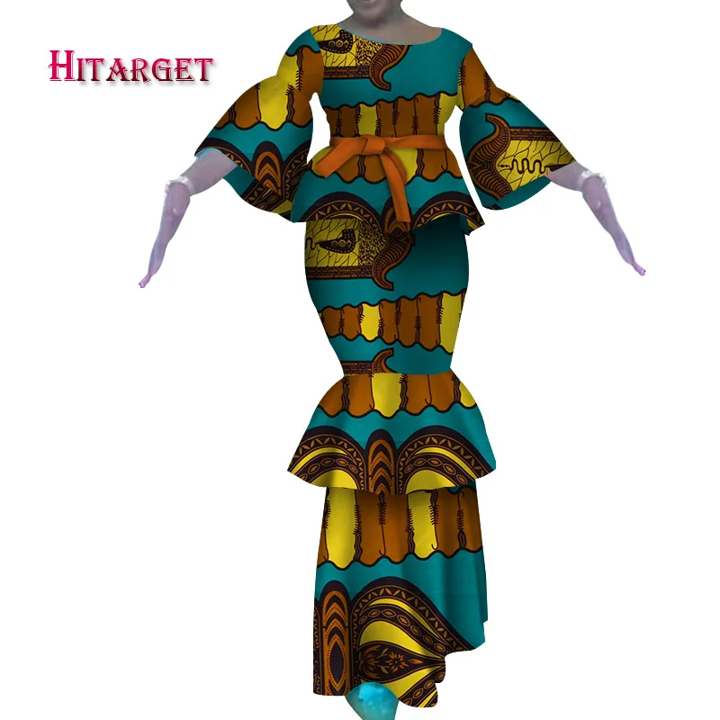 Африканские платья для женщин 2 шт. костюм топ+ юбка настраиваемые Дашики воск печати хлопок Hitarget африканские платья для женщин WY3690 - Цвет: 8