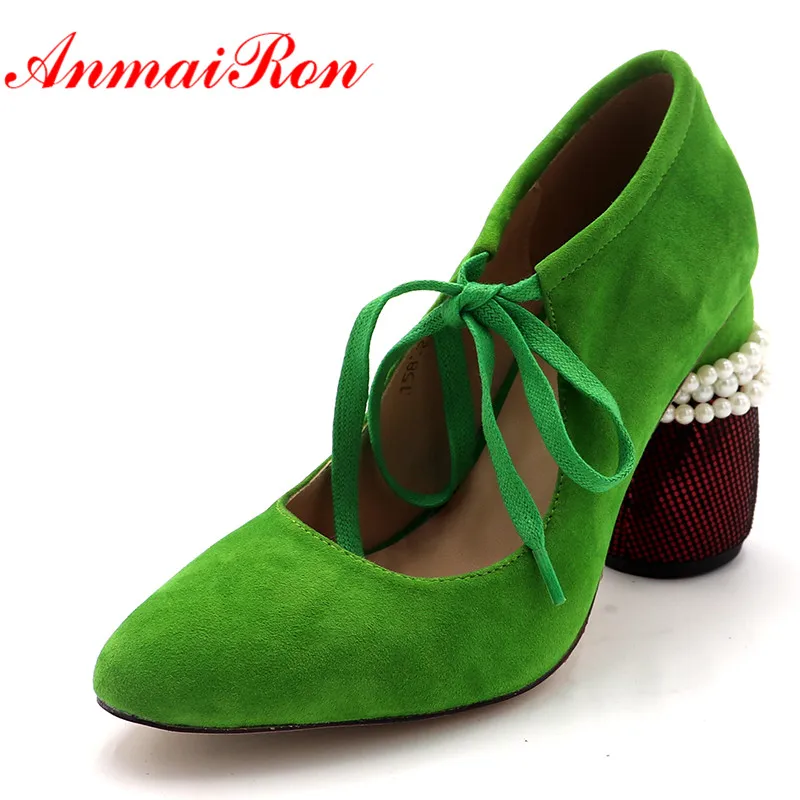 ANMAIRON New Spring High Heels Pumps Women Shoes Pointed Toe Pearl