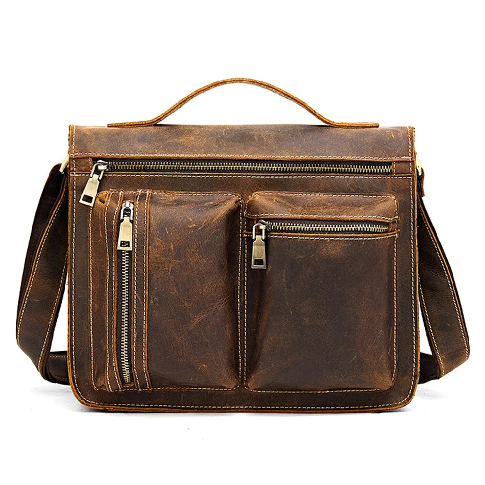 

Genuine Leather Messenger for Men Shoulder Handbag Men's Business Briefcase Vintage Male Cross Body Bag Travel Large Casual Tote