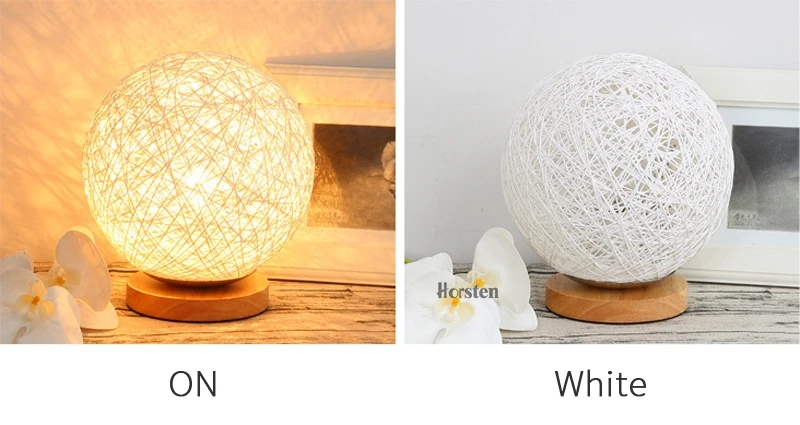 Horsten Wooden Table Lamp 20cm Multiple Colors Linen Woven Ball Lampshade Bedroom Bedside Lamp Wooden Desk Light  (8)