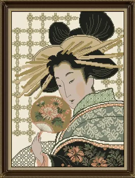

Gold Collection Counted Cross Stitch Kit Geisha with Fan Japanese Woman Lady Girl riolis