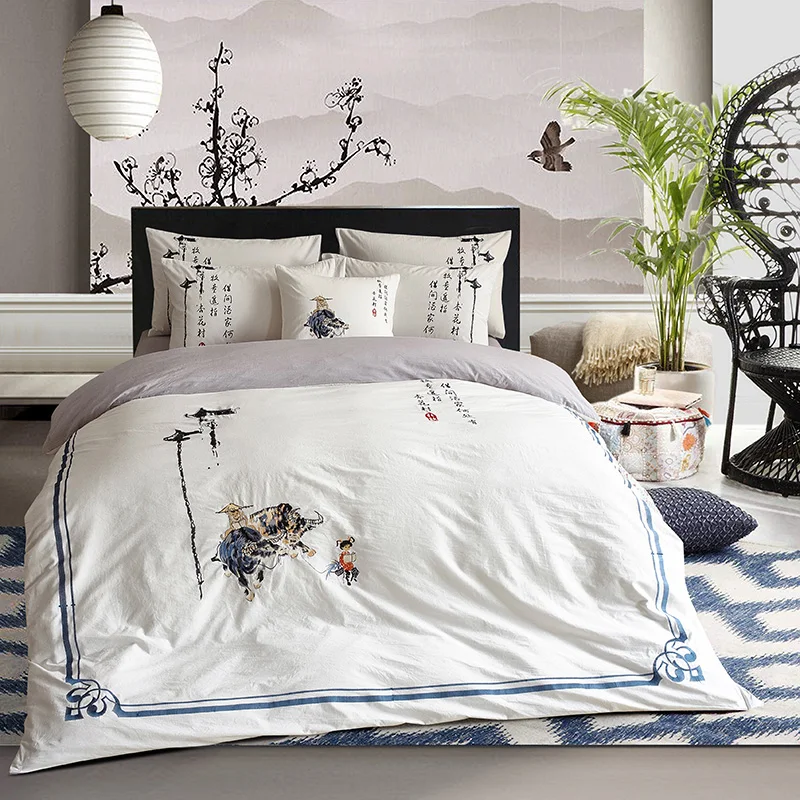 Traditional Chinese art embroidery bedding set 100 cotton bed clothes water washed cotton bed