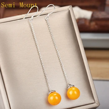 

Sterling Silver 925 Pearl or Round Cabochon 7-10mm Chandelier Hook Earrings Fine Jewelry Women DIY Setting Stone