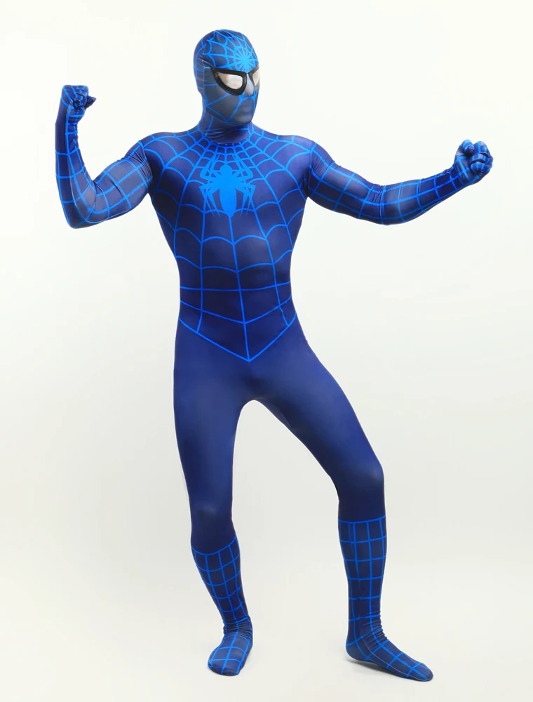 High quality piderman costume superhero light blue spider-man costumes cosplay tight spandex zentai suit