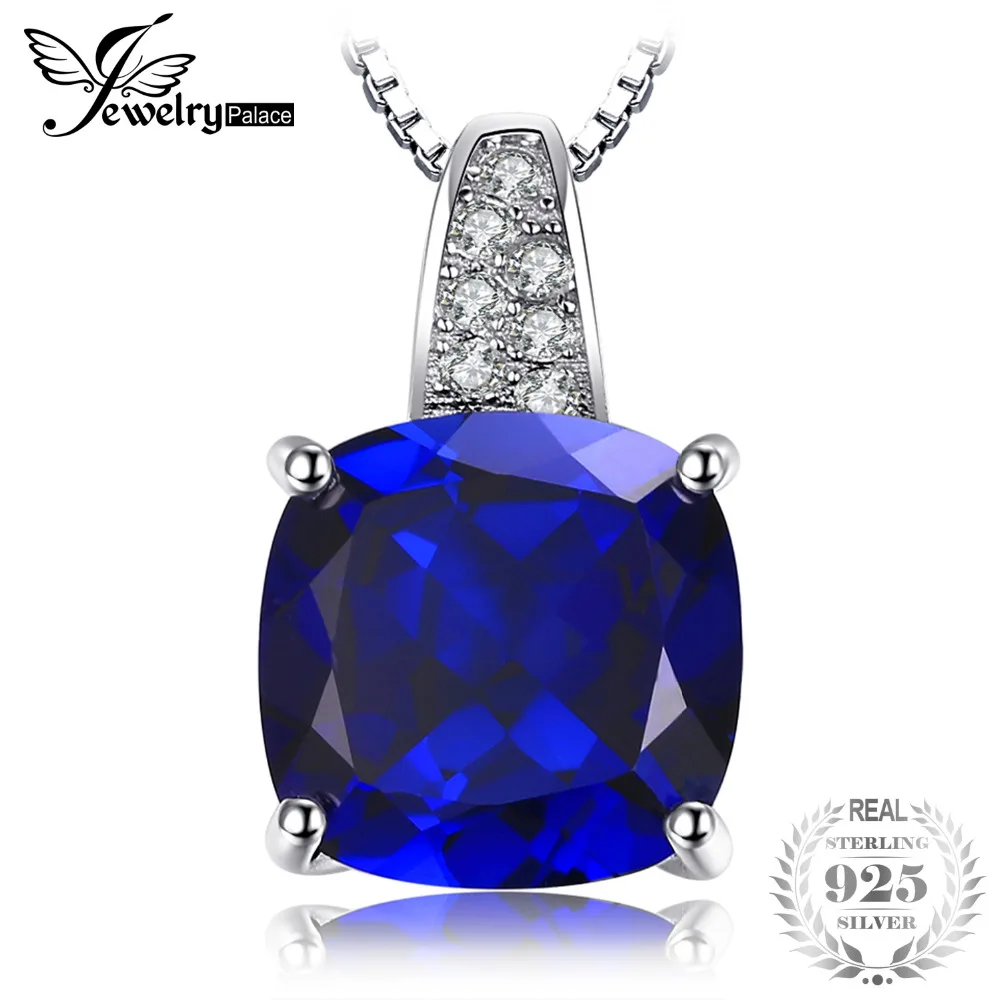 

JewelryPalace 4.39ct Square Blue Sapphire Pendant Necklace 925 Sterling Silver Necklace Chain For Women Luxury Brand Jewelry New