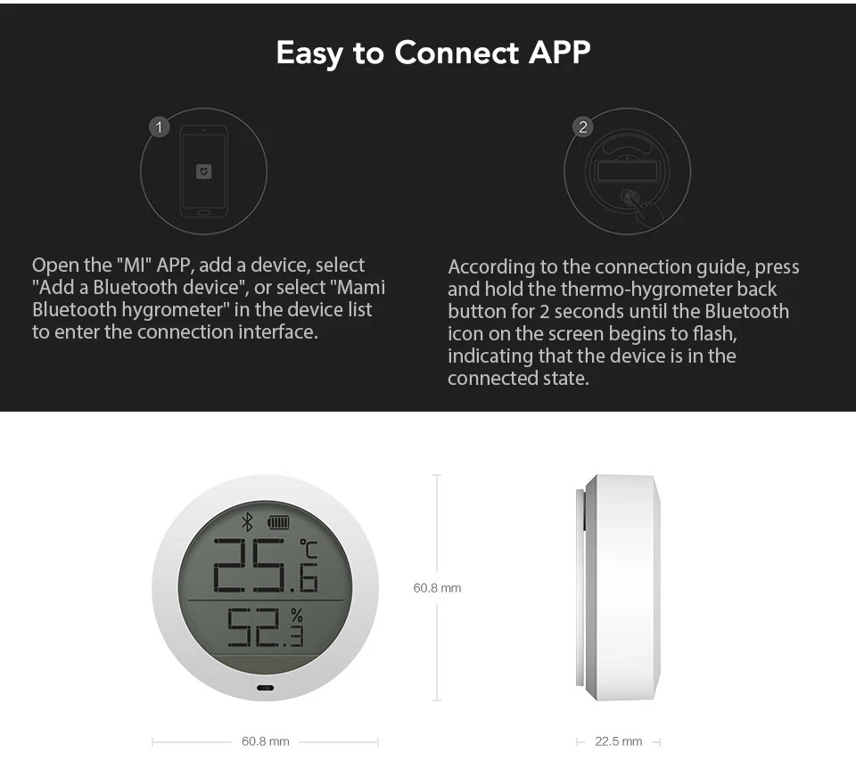 Xiaomi Mijia Bluetooth монитор температуры и влажности Датчик управления приложением Встроенный датчик ЖК-дисплей Магнитная палка ультра-низкой мощности
