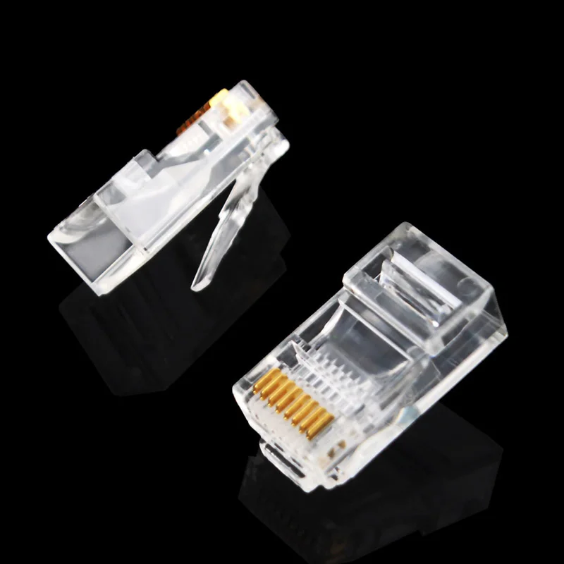 

100 Pieces Crystal Head RJ45 CAT5 CAT5E Connector Clear 8P8C Modular Plug for Network LAN #647
