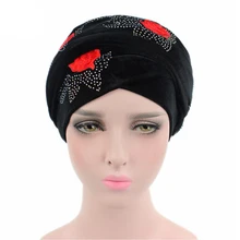 Новые женские роскошные вельветовый тюрбан шляпы многофункциональные головы обертывание Роза со стразами тюрбан удлиненная трубка головной убор шарф тюрбант