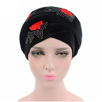 

New Women Luxury Velvet Turban Hats Multifunctional Head Wrap Rose Diamond Turban Extra Long Tube Head Wrap Scarf Turbante