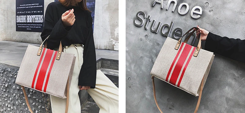 Women Patchwork Handbag INS Popular Female Holiday Canvas Bag Large Lady Korean Shopping Shoulder Bag Beach Fashion Bolsa SS7336 (12)