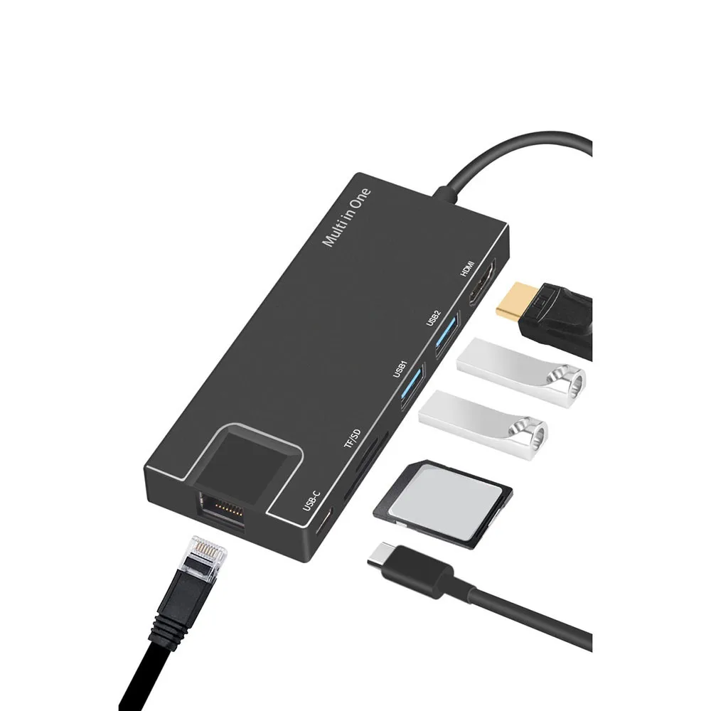 

EPULA USB C to Type C 8 in 1 USB 3.0 HDMI 4K RJ45 Ethernet Adapter Micro SD TF Card Reader HUB Charger for Macbook