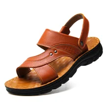 Летняя обувь мужские пляжные сандалии мужские сандалии из натуральной кожи мужская обувь на толстой подошве из мягкой кожи нескользящая обувь KA1233