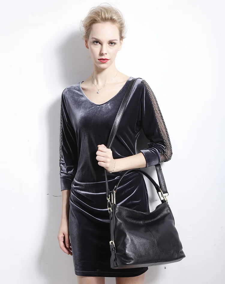 Натуральная кожа Сумка через плечо QIWANG Брендовая женская сумка дизайнерская Дамская Сумка Хобо элегантная Портативная сумка черный/коричневый
