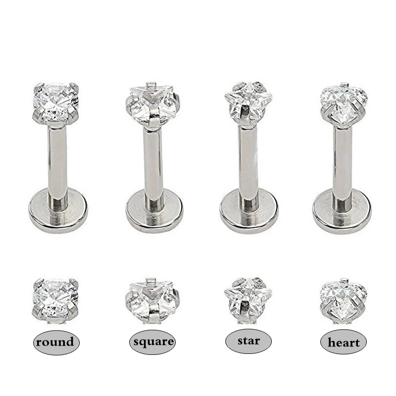 5 Pcslot Surgical Steel Labret Lip Piercing Jewelry Star Cz Zircon 