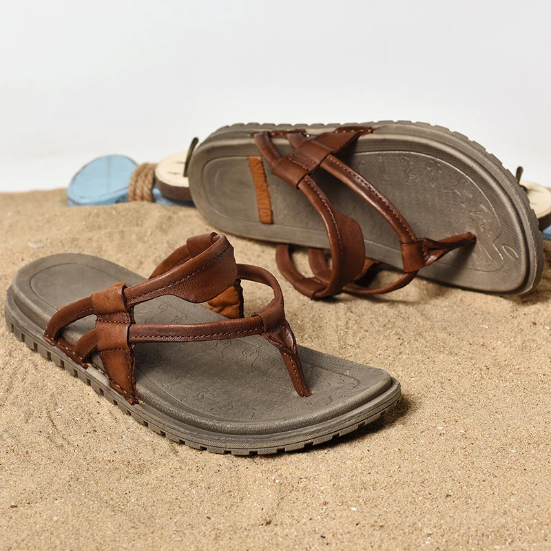 

Beach Water Shoes Men Brand Flip Flops Genuine Leather Mens Beach Sandals Sandals Wedding Fashionable Mens Leather Sandles