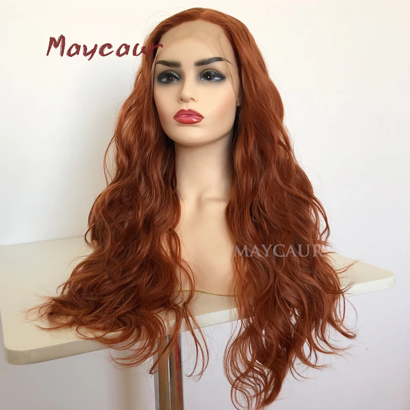 Темно оранжевый синтетический синтетические волосы на кружеве парик бесплатная часть свободная волна парики из натуральных волос для
