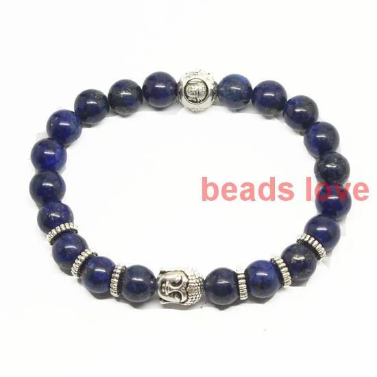 

Hot Sale!!!Silver Tone Natural stone" Lapis Lazuli Beads" Buddha Bracelets for Men's and Women's jewelry 19cm(W03365)