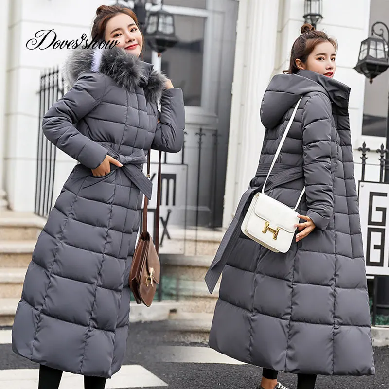 

Hooded Fur Collar Winter Down Coat Jacket Long Warm Women Cotton-padded Casaco Feminino Abrigos Mujer Invierno Parkas Outwear